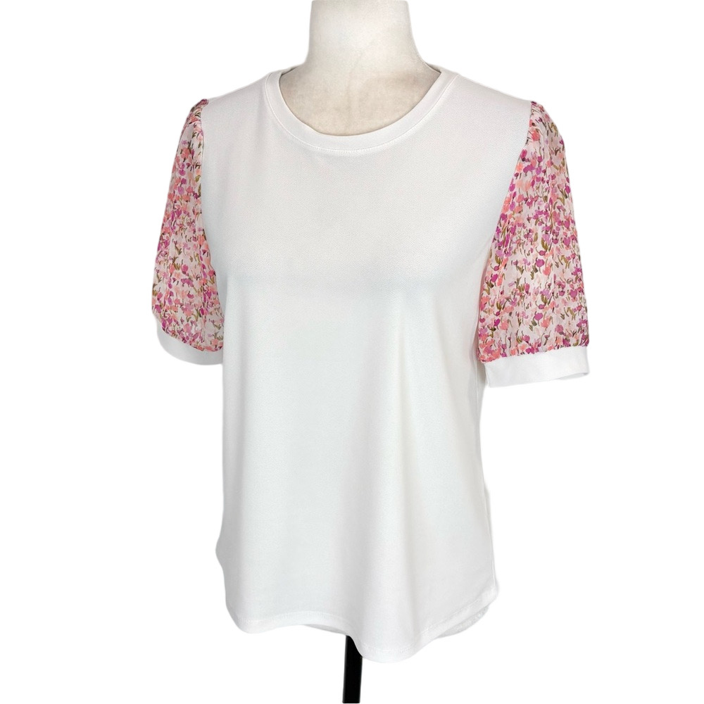 CeCe ivory and pink floral top